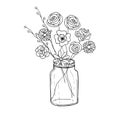 Doodle cute flower in jar. Monochrome sketch beautiful decorative plant image